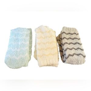 Cozy Women's Fuzzy Socks Trio - Light Blue/Green, Butter Yellow, and Latte